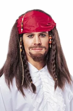 Buccaneer Wig With Bandana (Brown)
